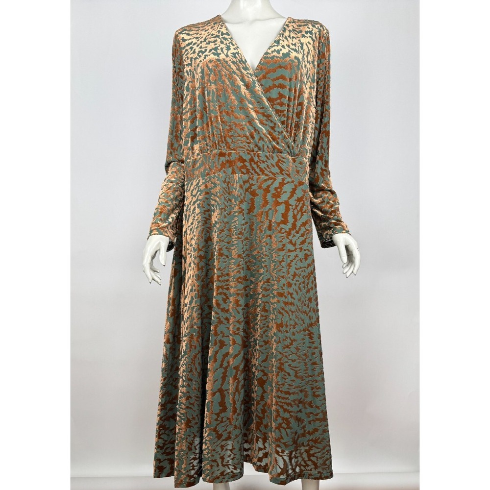 Soft Surroundings Shae Dress Women 2X EUC Burnout Velvet Long Sleeve V-neck